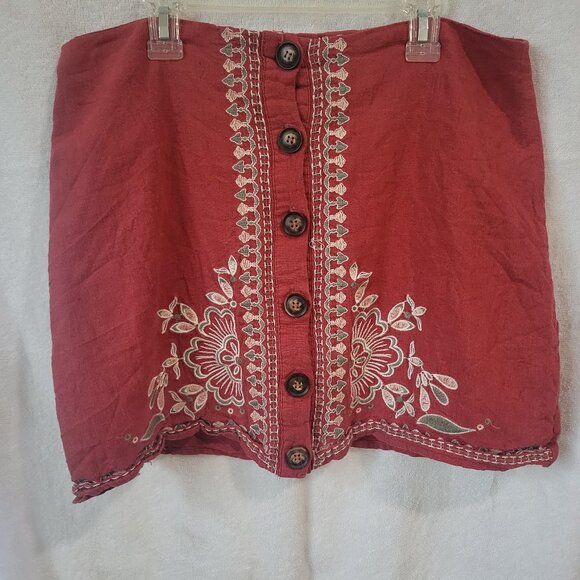 Blu Pepper Women’s Size L Sienna Floral Embroidered Boho Hippi 70s button Skirt - Picture 1 of 5